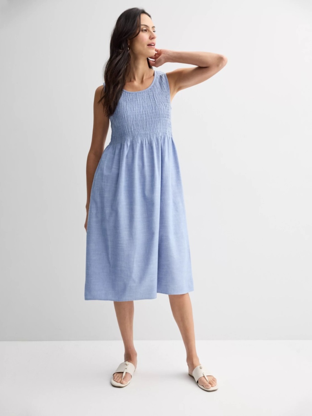 NWT Chambray Smocked Midi Dress Size Small